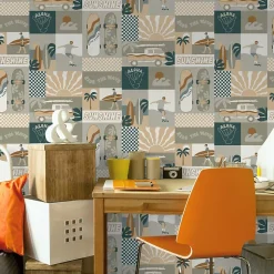 Papier peint panoramique intissé Bensimon savana bleu, 5 lés, L.280 x 53cm Lutèce