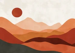 Papier Peint Panoramique Intissé Art Déco Montagnes Orange - 350x250 cm - Papier Peint Chambre et salon