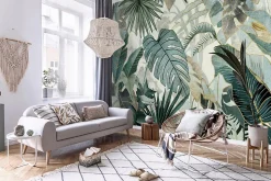 Papier Peint Panoramique Intissé Feuilles Jungle Vert - 416x254 cm - Papier Peint Chambre et salon