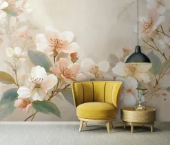 Papier Peint Panoramique Intissé Fleurs Béton Beige - 350x250 cm - Papier Peint Chambre et salon