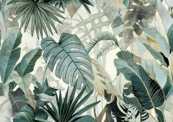 Papier Peint Panoramique Intissé Feuilles Jungle Vert - 312x219 cm - Papier Peint Chambre et salon