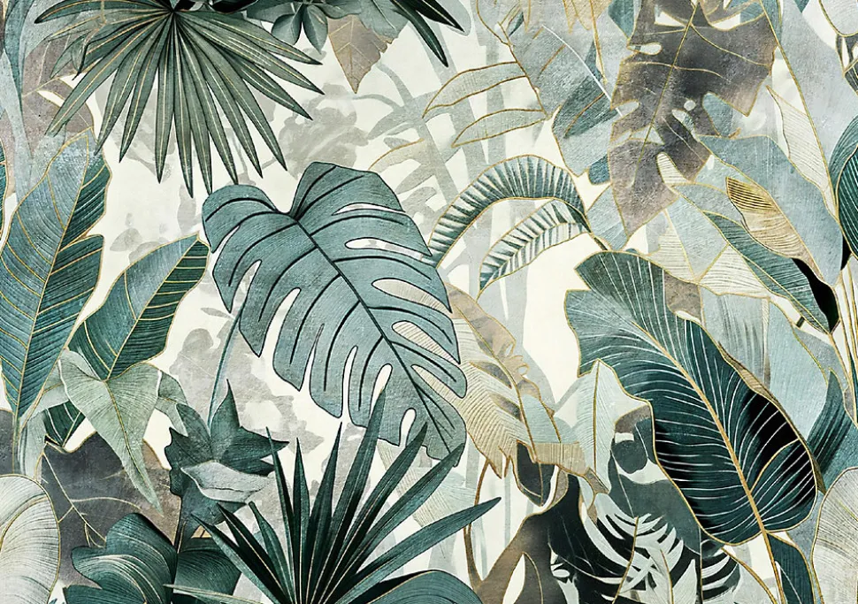 Papier Peint Panoramique Intissé Feuilles Jungle Vert - 312x219 cm - Papier Peint Chambre et salon
