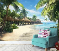 Papier Peint Plage Mer 3D Intissé Panoramique Pour Chambre Cuisine 250x175