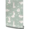 Papier Peint Pour Chambre D'Enfant Avec D'Adorables Lapins Blancs Fleurs