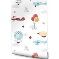 Papier Peint Pour Chambre D'Enfant ELEPHANTS Ballons Avions Etoiles