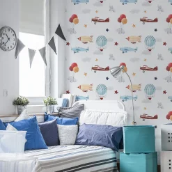 Papier Peint Pour Chambre D'Enfant ELEPHANTS Ballons Avions Etoiles