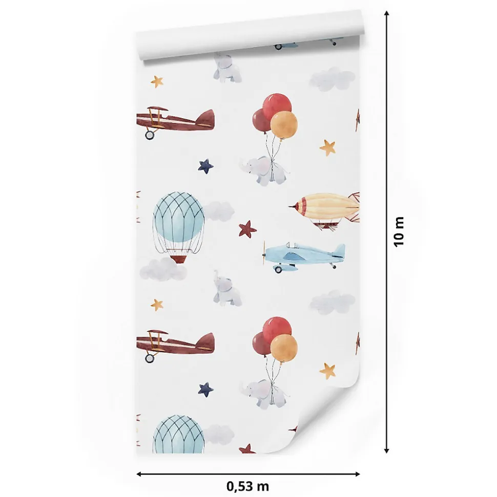 Papier Peint Pour Chambre D'Enfant ELEPHANTS Ballons Avions Etoiles