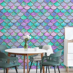 Papier Peint Pour Chambre D'Enfant ECAILLES De Sirène Colorées