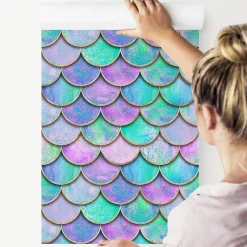 Papier Peint Pour Chambre D'Enfant ECAILLES De Sirène Colorées