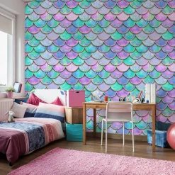 Papier Peint Pour Chambre D'Enfant ECAILLES De Sirène Colorées