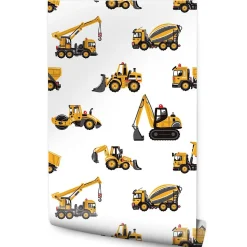 Papier Peint Pour Chambre D'Enfant EXCAVATRICES Voitures De Chantier Jaunes