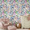 Papier peint pour enfants illustrant des confettis colorés - 510x260 cm (l x h)