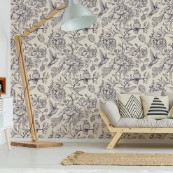 Papier Peint Pour La Chambre OISEAUX Fleurs Retro