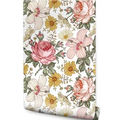 Papier Peint Pour La Chambre FLEURS Pivoines Hibiscus Pastel Nature