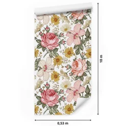 Papier Peint Pour La Chambre FLEURS Pivoines Hibiscus Pastel Nature