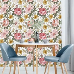 Papier Peint Pour La Chambre FLEURS Pivoines Hibiscus Pastel Nature