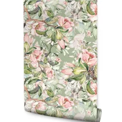 Papier Peint Pour La Chambre FLEURS Rose Feuilles Nature