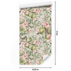 Papier Peint Pour La Chambre FLEURS Rose Feuilles Nature