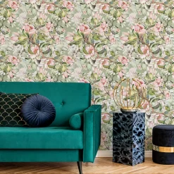 Papier Peint Pour La Chambre FLEURS Rose Feuilles Nature