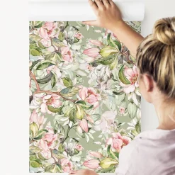 Papier Peint Pour La Chambre FLEURS Rose Feuilles Nature