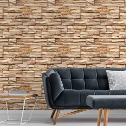 Papier Peint Pour Salon Brique Pierre d'Ardoise Beige Effet 3D