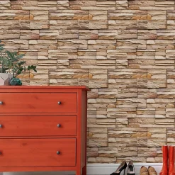 Papier Peint Pour Salon Brique Pierre d'Ardoise Beige Effet 3D