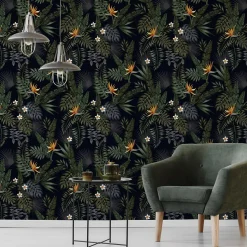 Papier Peint Pour Salon FEUILLES Tropicales Fleurs Nature