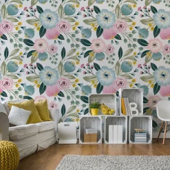 Papier Peint Pour Salon FLEURS Colorées Feuilles Plantes