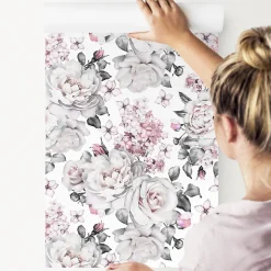 Papier Peint Pour Salon FLEURS Roses Blanches Nature