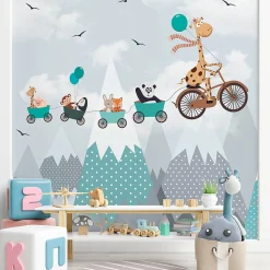 Papier peint pré-encollé girafe et ses amis H 250 x L 240 cm