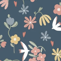 Papier peint pré-encollé vinyle fleuri Easy Roll GoodHome Blitz fleurs bleu l.53 x H.1005 cm