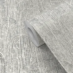Papier peint pré-encollé vinyle intissé géométrique Easy Roll GoodHome Brya noir l.53 x H.1005 cm