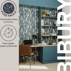 Papier peint pré-encollé vinyle intissé géométrique Easy Roll GoodHome Bibury bleu l.53 x H.1005 cm