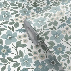 Papier peint pré-encollé vinyle fleuri Easy Roll GoodHome Aani fleurs bleu l.53 x H.1005 cm