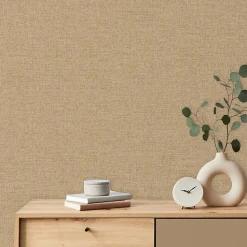 Papier peint pré-encollé vinyle intissé uni Easy Roll GoodHome Pufos beige l.53 x H.1005 cm