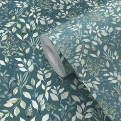 Papier peint pré-encollé vinyle intissé fleuri Easy Roll GoodHome Begonia bleu l.53 x H.1005 cm