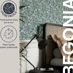 Papier peint pré-encollé vinyle intissé fleuri Easy Roll GoodHome Begonia bleu l.53 x H.1005 cm