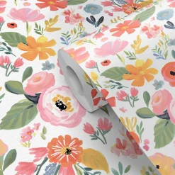 Papier peint pré-encollé vinyle intissé bouquet de fleurs Easy Roll GoodHome Tullie rose l.53 x H.1005 cm