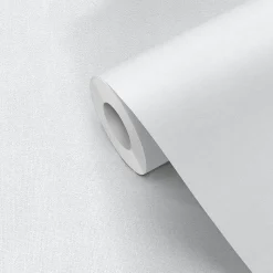 Papier peint pré-encollé vinyle intissé uni blanc Easy Roll GoodHome Coppins l.53 x H.1005 cm