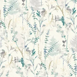 Papier peint pré-encollé vinyle intissé eucalyptus Easy Roll GoodHome Elcot bleu pastel l.53 x H.1005 cm