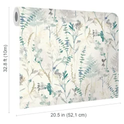 Papier peint pré-encollé vinyle intissé eucalyptus Easy Roll GoodHome Elcot bleu pastel l.53 x H.1005 cm