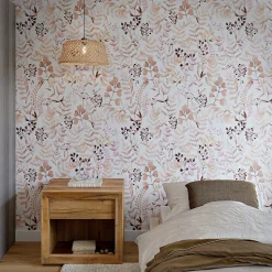 Papier peint pré-encollé vinyle intissé botanique Easy Roll GoodHome Olivia rose l.53 x H.1005 cm