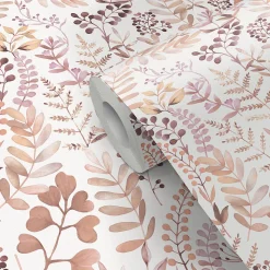 Papier peint pré-encollé vinyle intissé botanique Easy Roll GoodHome Olivia rose l.53 x H.1005 cm