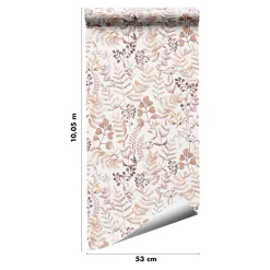 Papier peint pré-encollé vinyle intissé botanique Easy Roll GoodHome Olivia rose l.53 x H.1005 cm