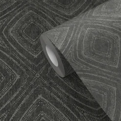 Papier peint pré-encollé vinyle intissé géométrique Easy Roll GoodHome Cadeby gris l.53 x H.1005 cm