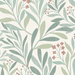 Papier peint pré-encollé vinyle intissé fleuri Easy Roll GoodHome Alluets vert pastel l.53 x H.1005 cm