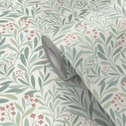 Papier peint pré-encollé vinyle intissé fleuri Easy Roll GoodHome Alluets vert pastel l.53 x H.1005 cm