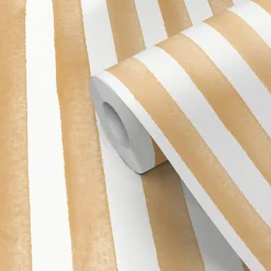 Papier peint pré-encollé vinyle à rayures Easy Roll GoodHome Satori rayures jaune ocre l.53 x H.1005 cm