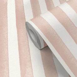 Papier peint pré-encollé vinyle à rayures Easy Roll GoodHome Satori rayures rose l.53 x H.1005 cm