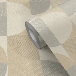 Papier peint pré-encollé vinyle intissé géométrique Easy Roll GoodHome Antilia beige l.53 x H.1005 cm